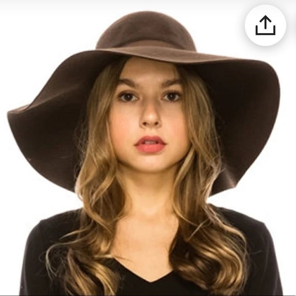 Wool Felt Brown Floppy Wide Brim Hat with waxed braided tie and brass charms